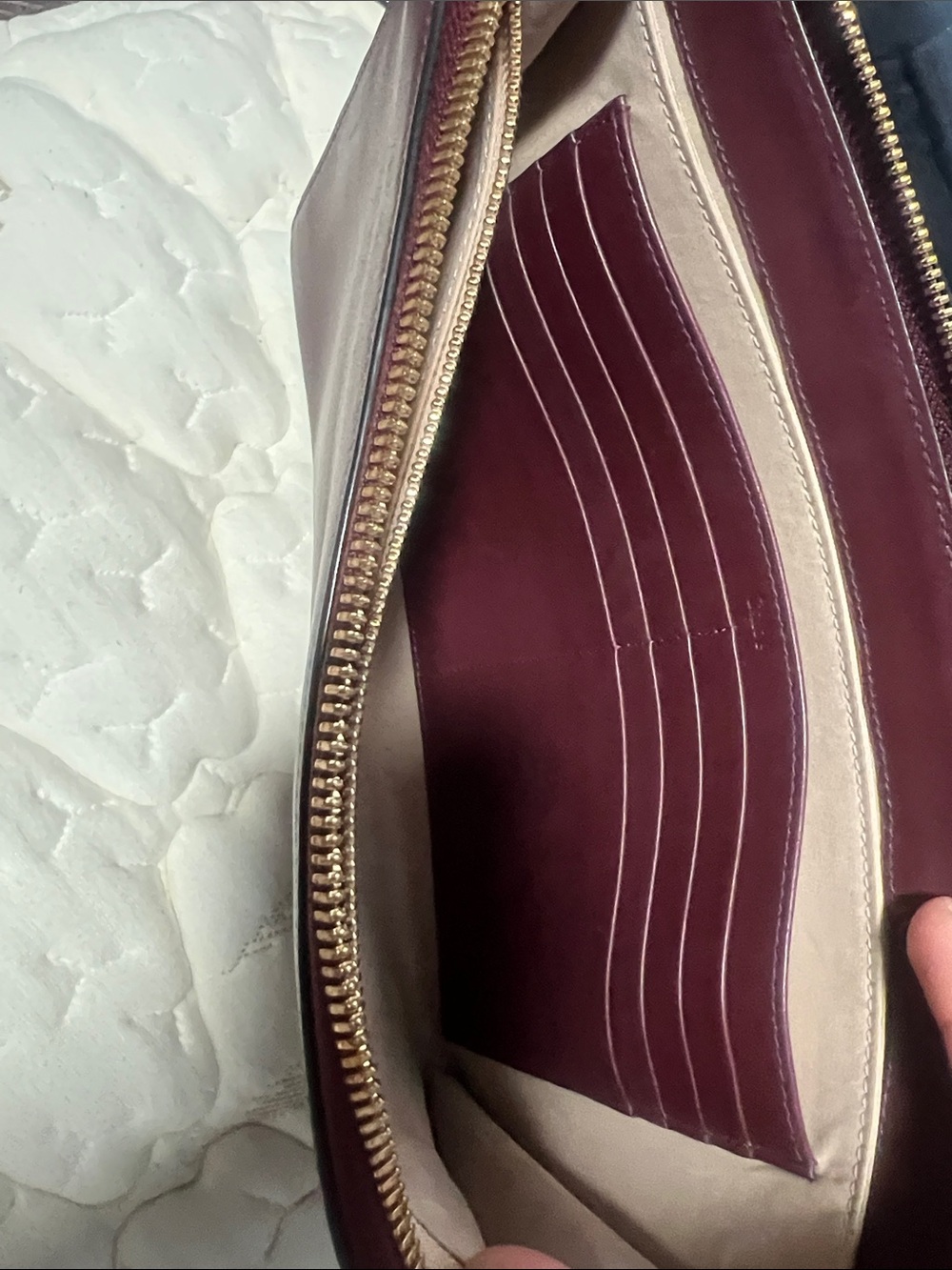 Chloe Burgundy Leather Wristlet Clutch with Gold Hardware - Picture 3 of 7